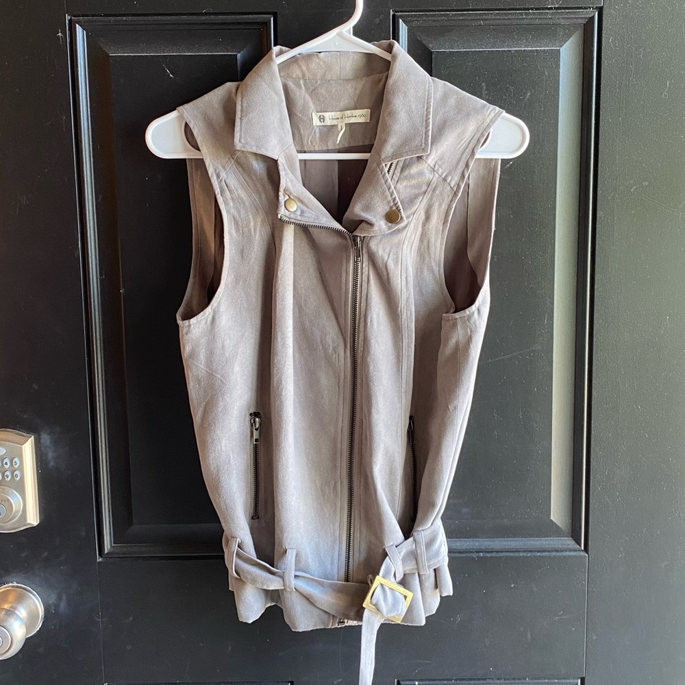 House of Harlow 1960 Moto Inspired Grey Faux Suede Vest Size Small - Picture 4 of 11